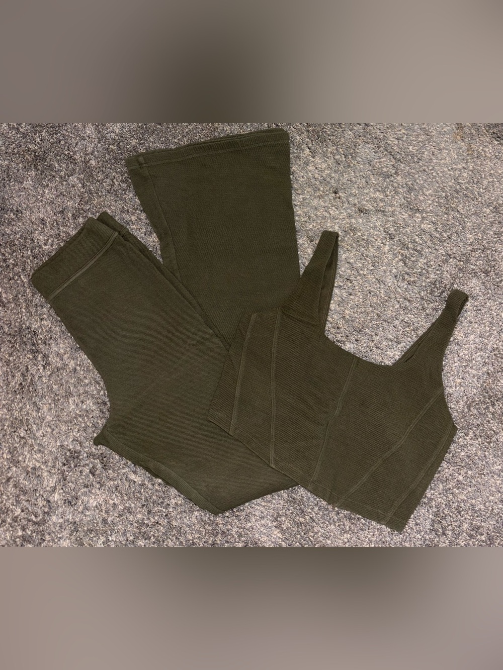 aerie PartyFavor Olive Green Knit Flare Legging and Corset Crop Top Set - M